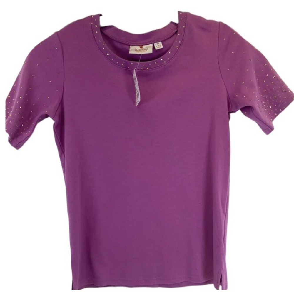 QUACKER FACTORY (QVC)Womens XSmall Violet Pullover W/Rhinestone Shirt‎ (D36)NWTs